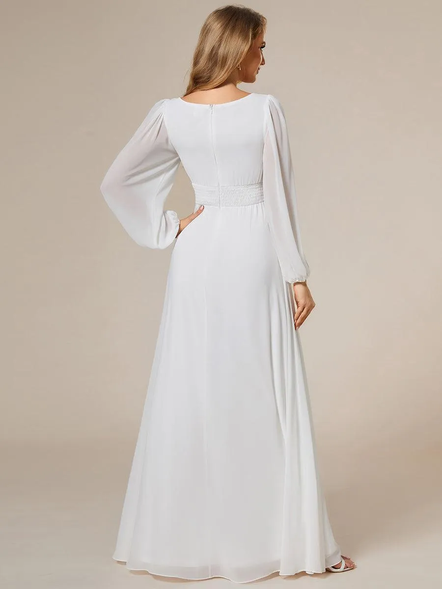 Taille personnalisée Robe demoiselle d'honneur en mousseline à taille haute Manches bouffantes