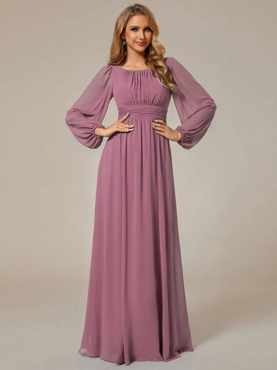 Taille personnalisée Robe demoiselle d'honneur en mousseline à taille haute Manches bouffantes