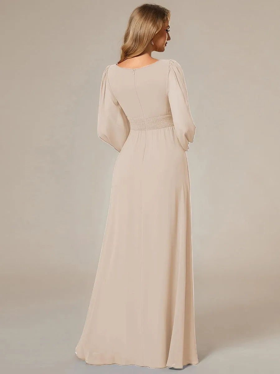 Taille personnalisée Robe demoiselle d'honneur en mousseline à taille haute Manches bouffantes