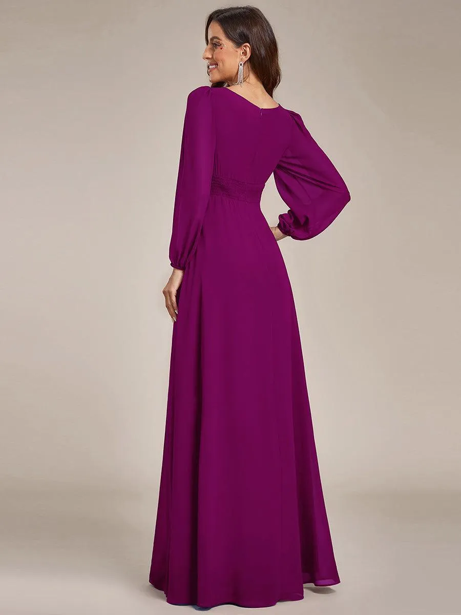 Taille personnalisée Robe demoiselle d'honneur en mousseline à taille haute Manches bouffantes