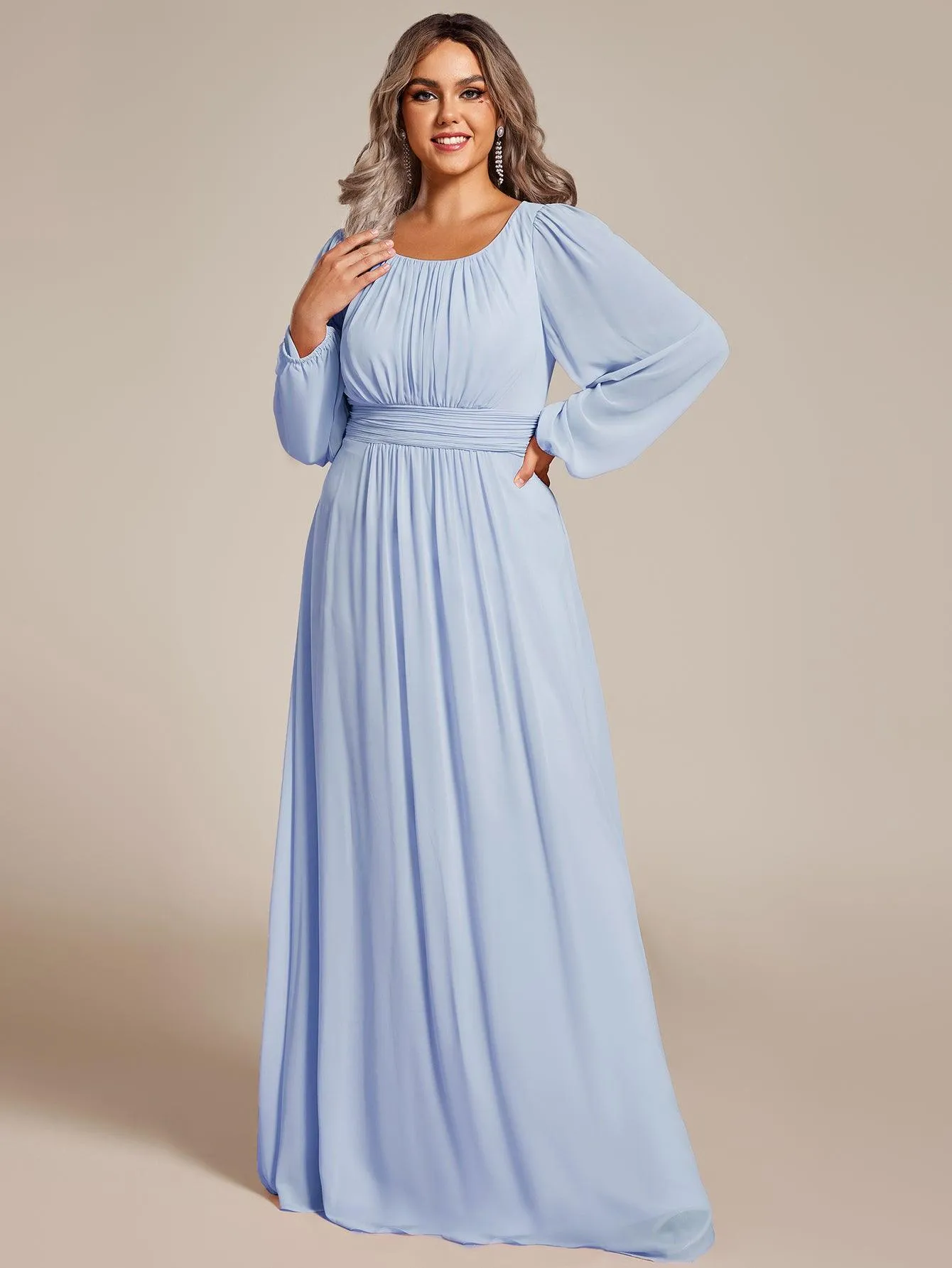Taille personnalisée Robe demoiselle d'honneur en mousseline à taille haute Manches bouffantes