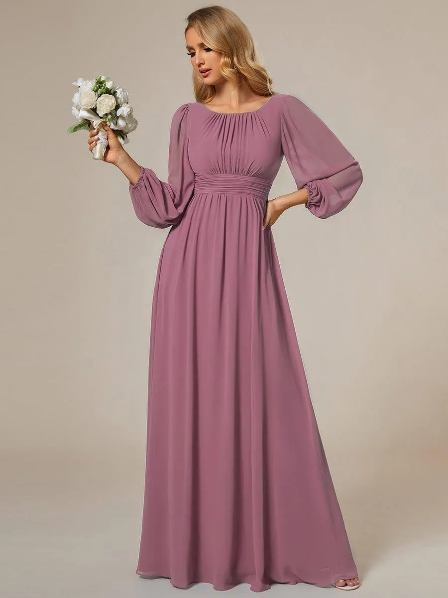 Taille personnalisée Robe demoiselle d'honneur en mousseline à taille haute Manches bouffantes