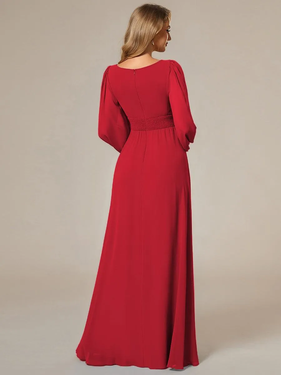 Taille personnalisée Robe demoiselle d'honneur en mousseline à taille haute Manches bouffantes