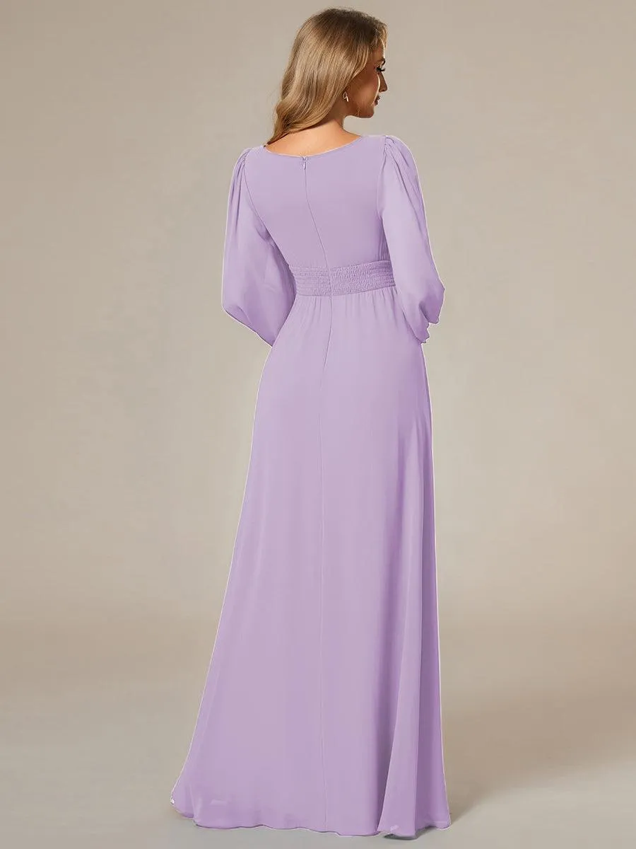 Taille personnalisée Robe demoiselle d'honneur en mousseline à taille haute Manches bouffantes