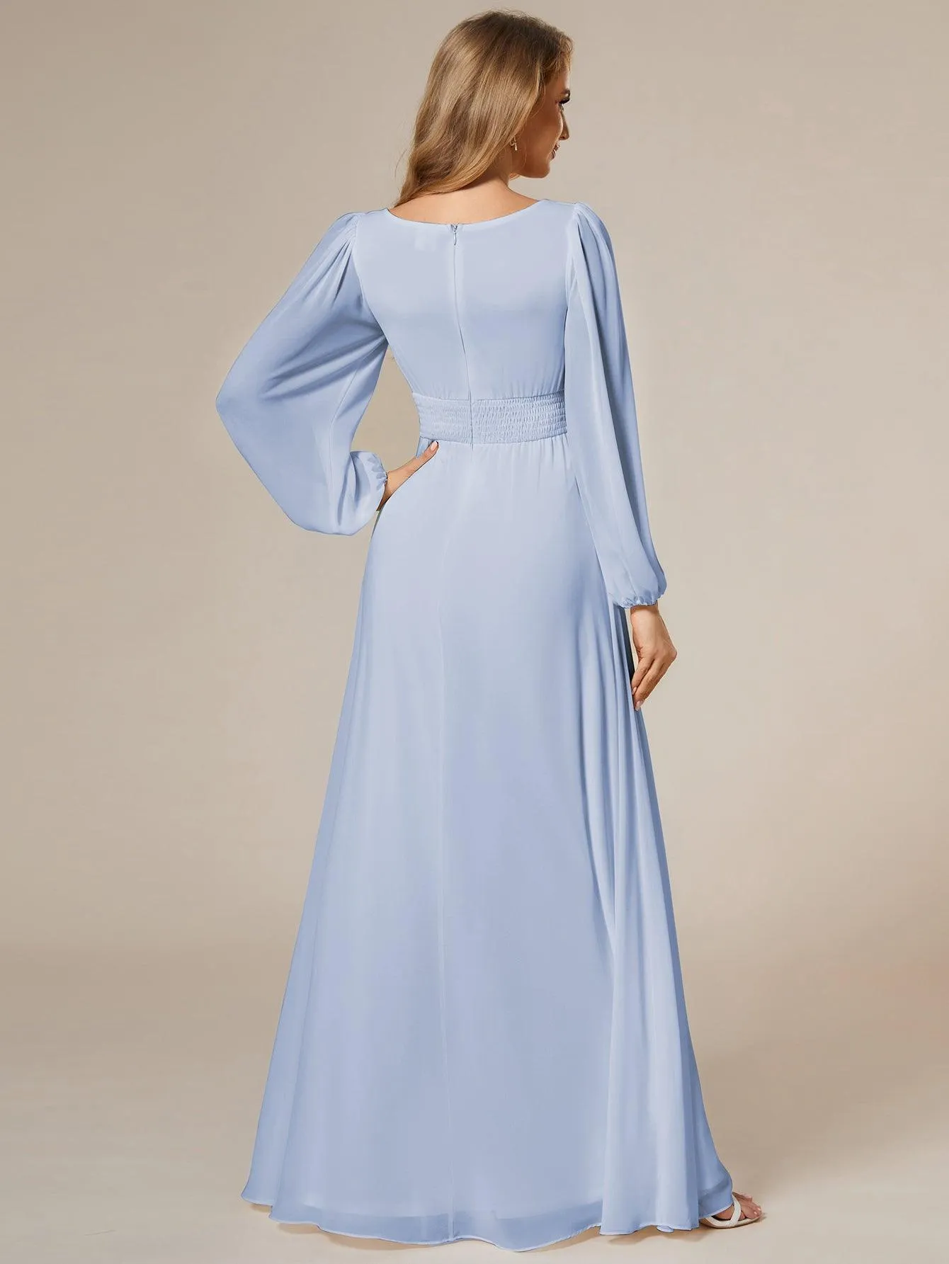 Taille personnalisée Robe demoiselle d'honneur en mousseline à taille haute Manches bouffantes