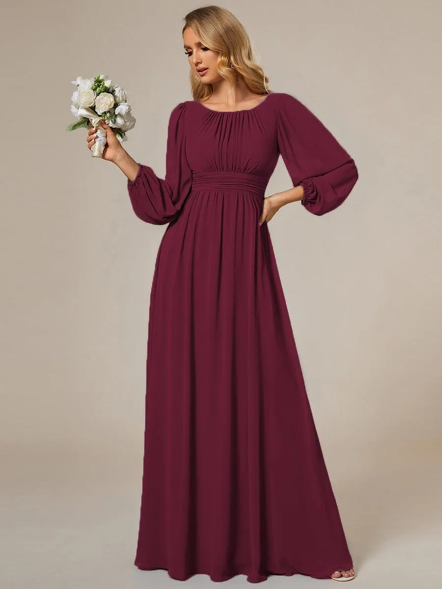 Taille personnalisée Robe demoiselle d'honneur en mousseline à taille haute Manches bouffantes