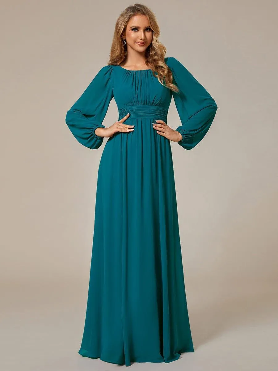 Taille personnalisée Robe demoiselle d'honneur en mousseline à taille haute Manches bouffantes