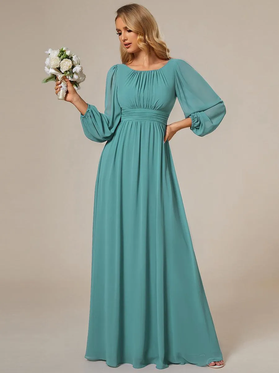 Taille personnalisée Robe demoiselle d'honneur en mousseline à taille haute Manches bouffantes