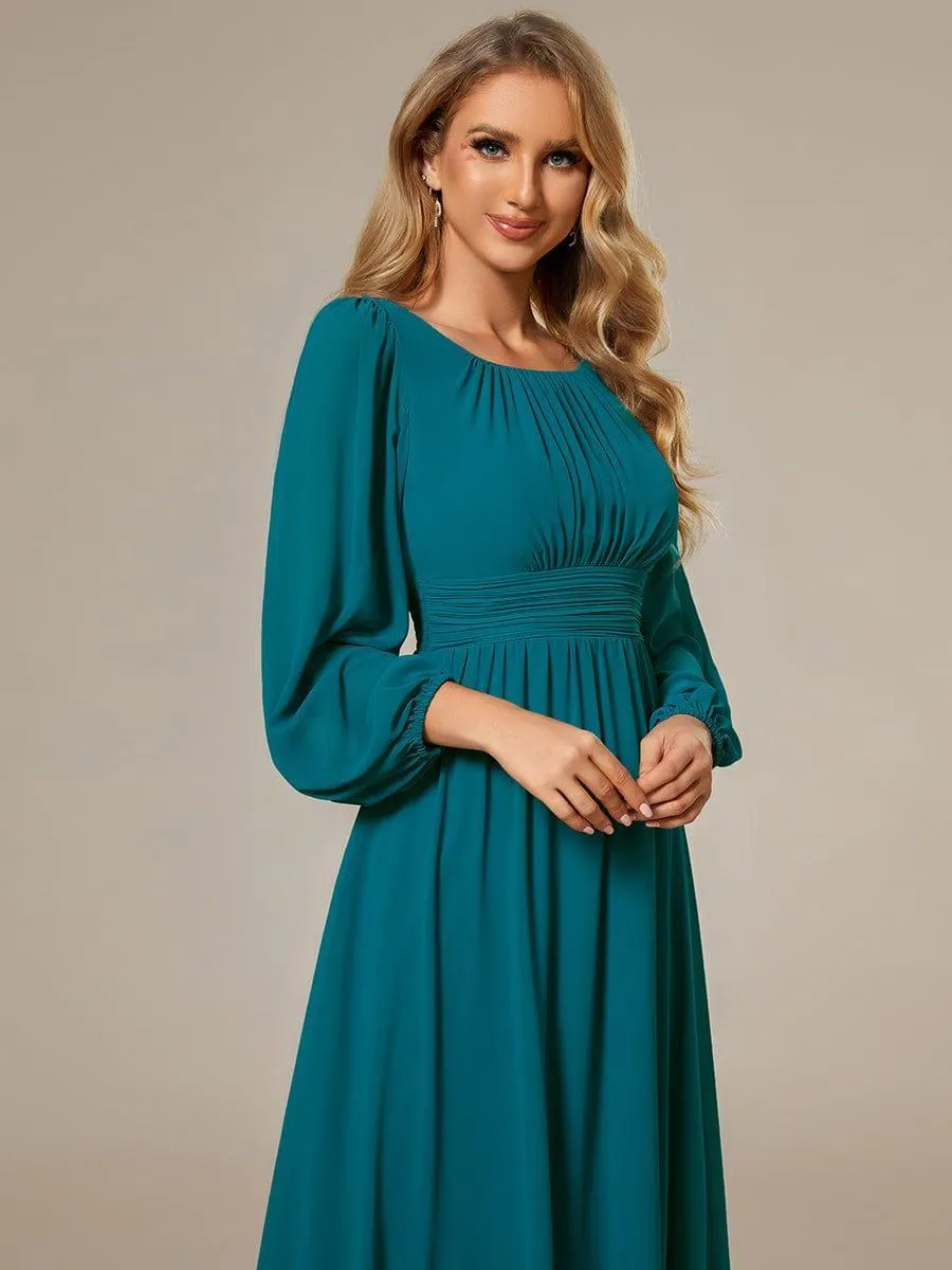 Taille personnalisée Robe demoiselle d'honneur en mousseline à taille haute Manches bouffantes