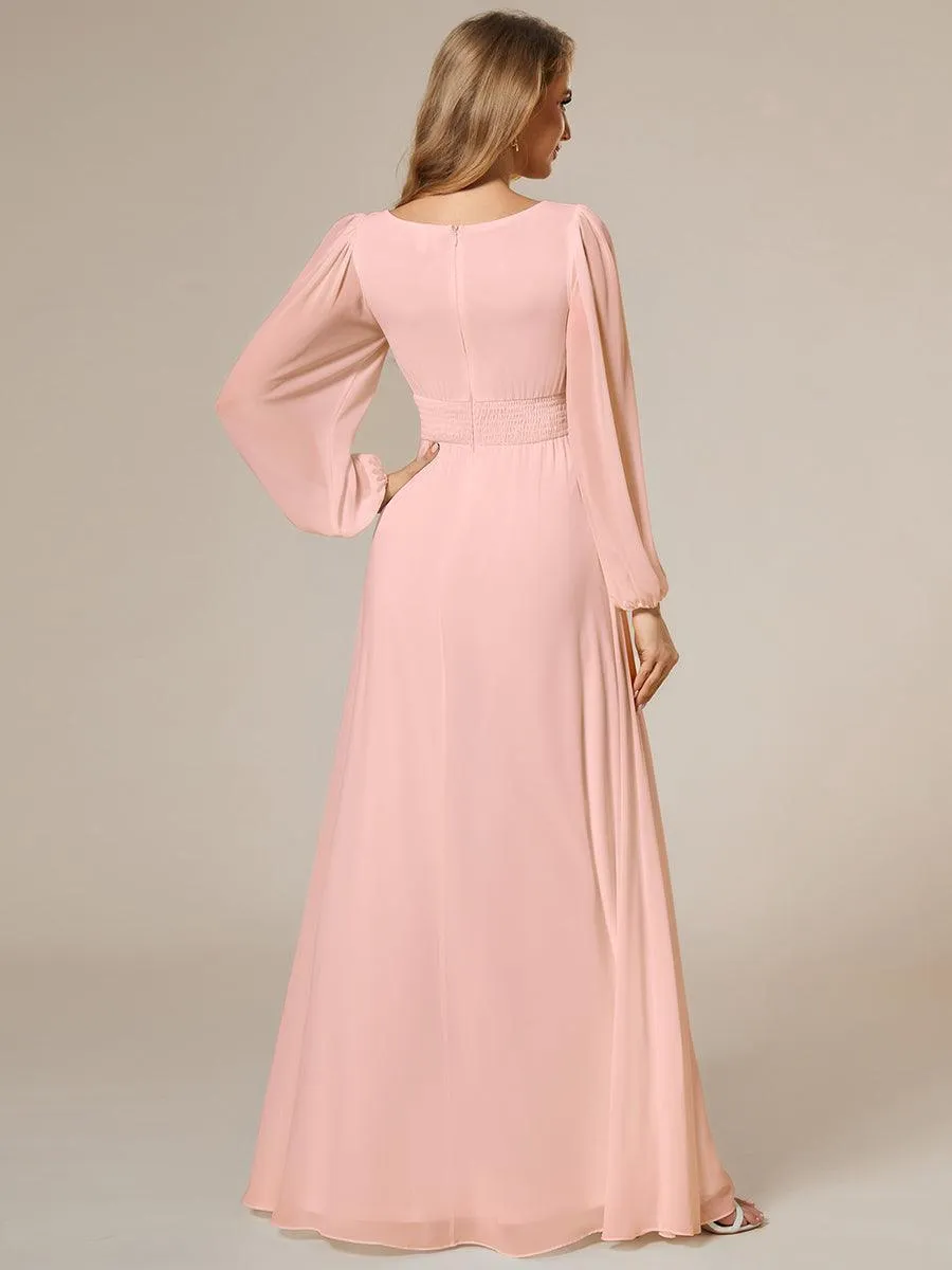 Taille personnalisée Robe demoiselle d'honneur en mousseline à taille haute Manches bouffantes