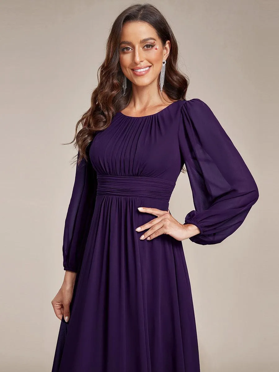 Taille personnalisée Robe demoiselle d'honneur en mousseline à taille haute Manches bouffantes