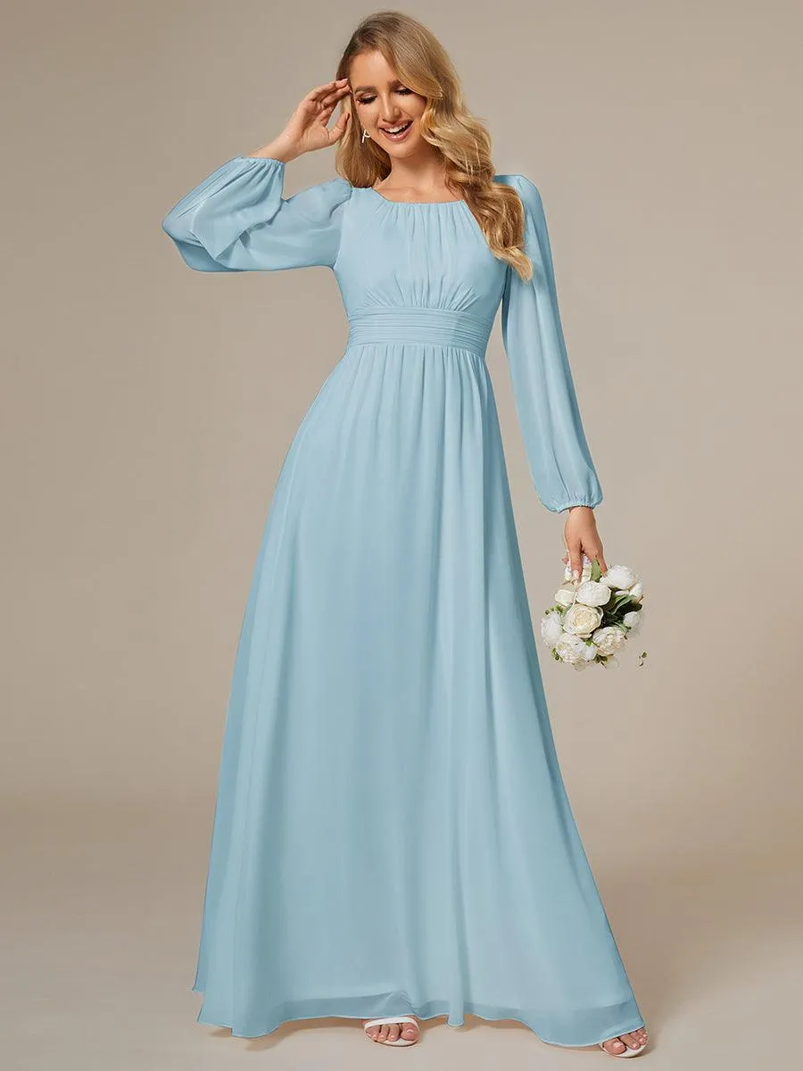 Taille personnalisée Robe demoiselle d'honneur en mousseline à taille haute Manches bouffantes