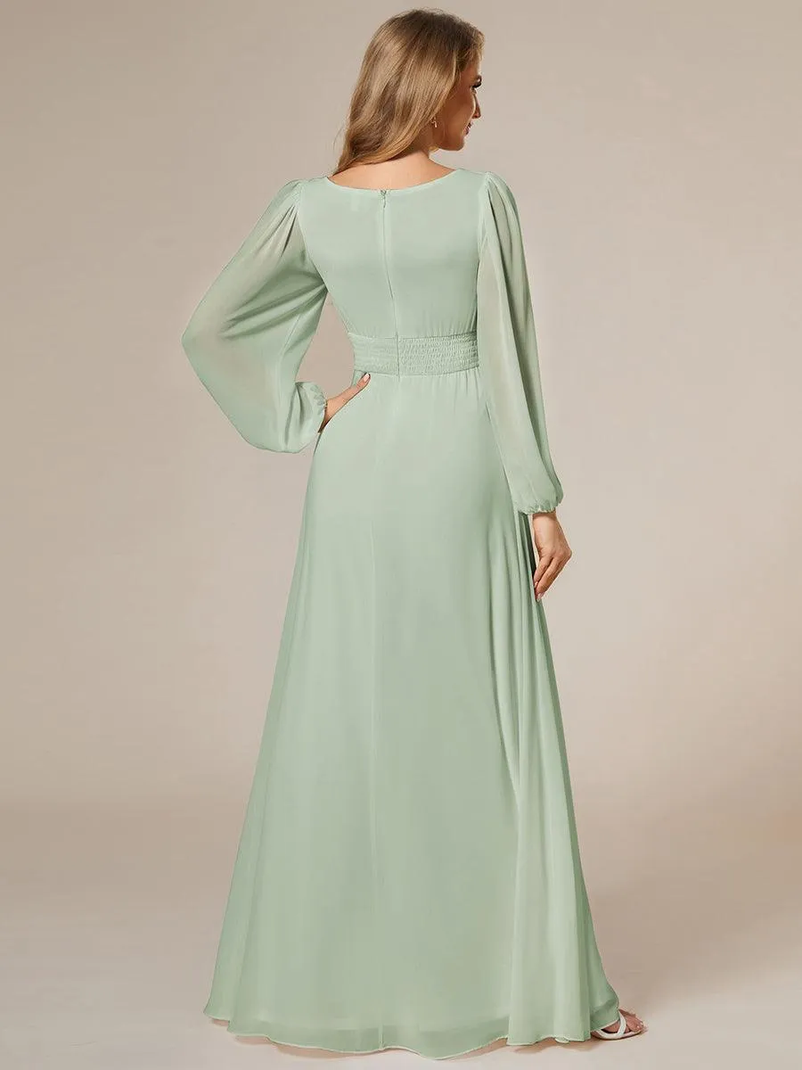 Taille personnalisée Robe demoiselle d'honneur en mousseline à taille haute Manches bouffantes