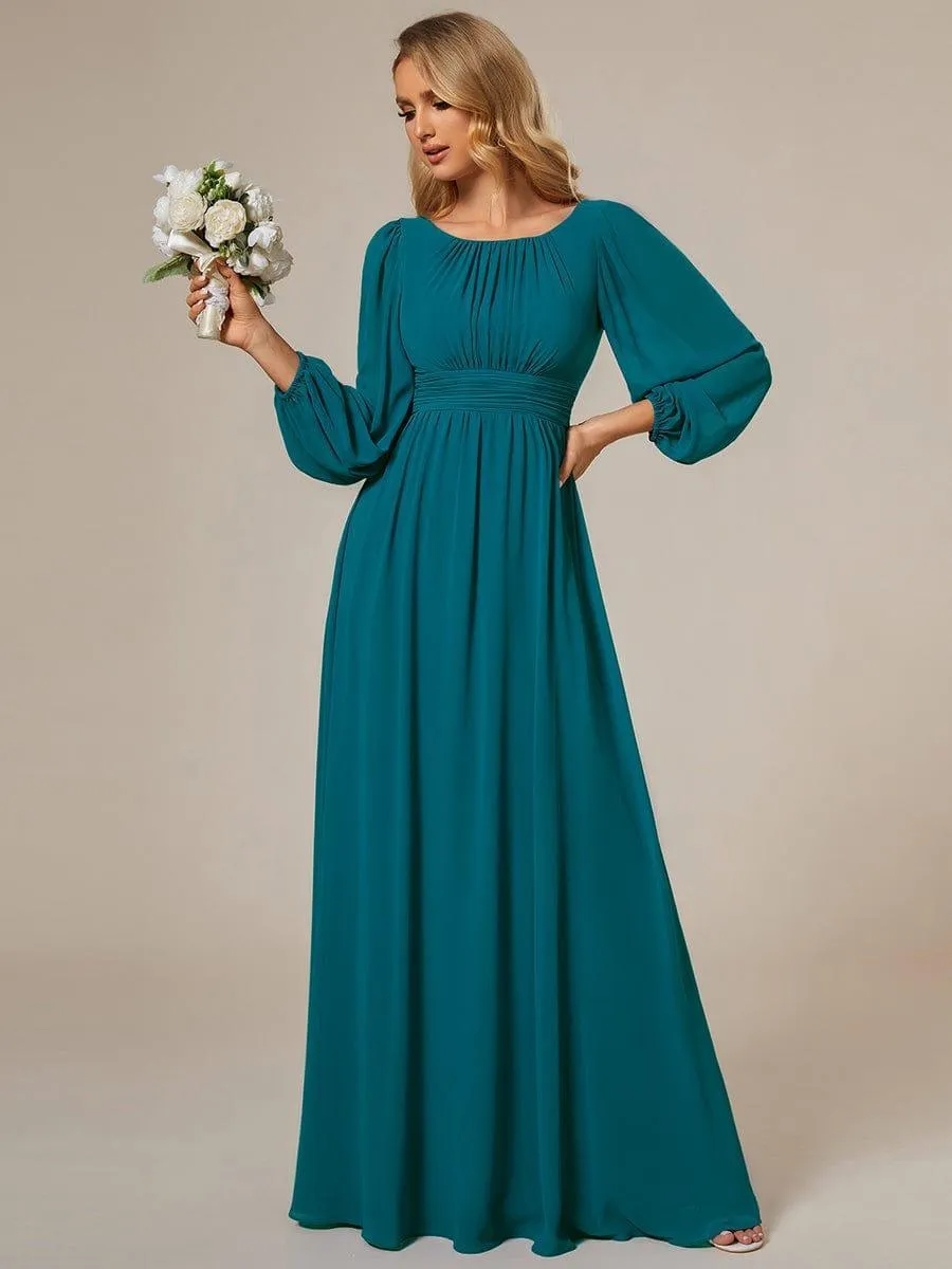 Taille personnalisée Robe demoiselle d'honneur en mousseline à taille haute Manches bouffantes