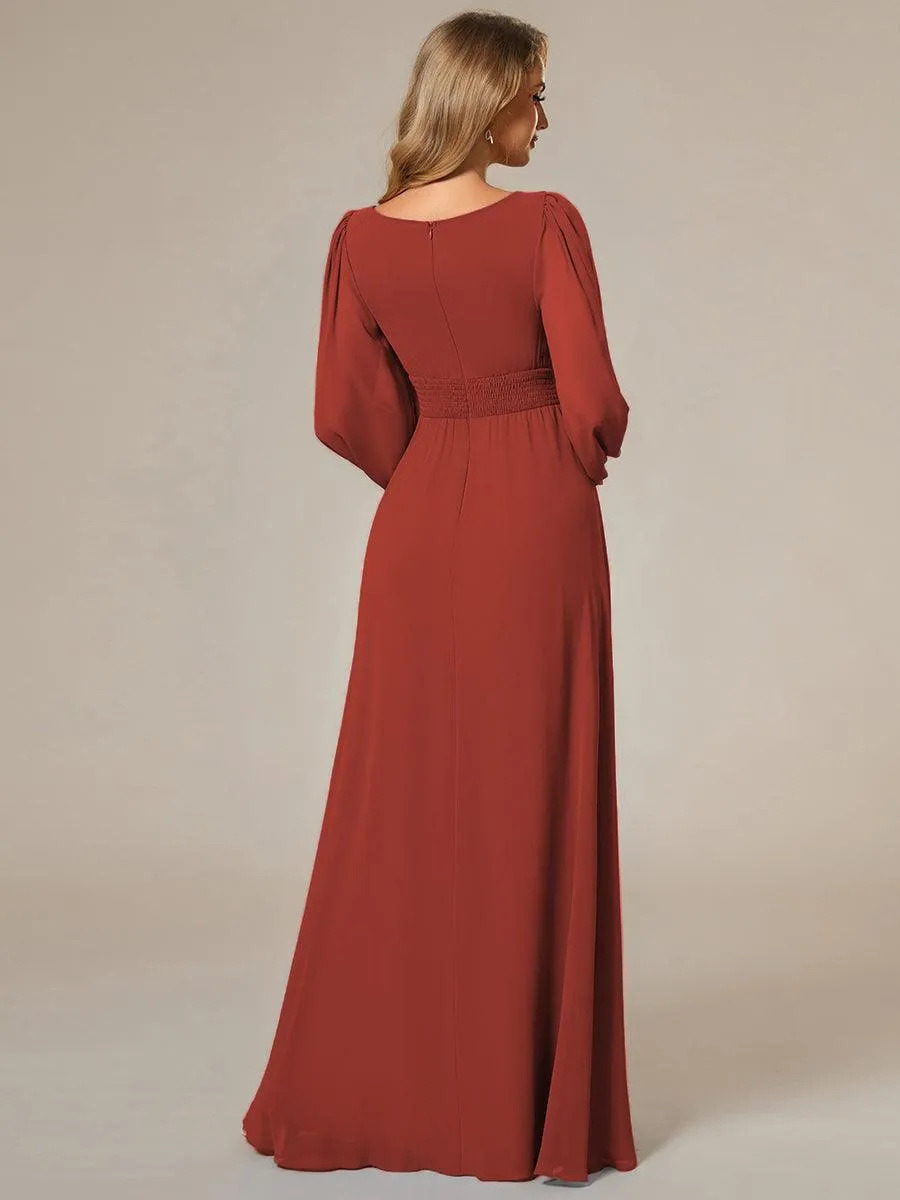 Taille personnalisée Robe demoiselle d'honneur en mousseline à taille haute Manches bouffantes