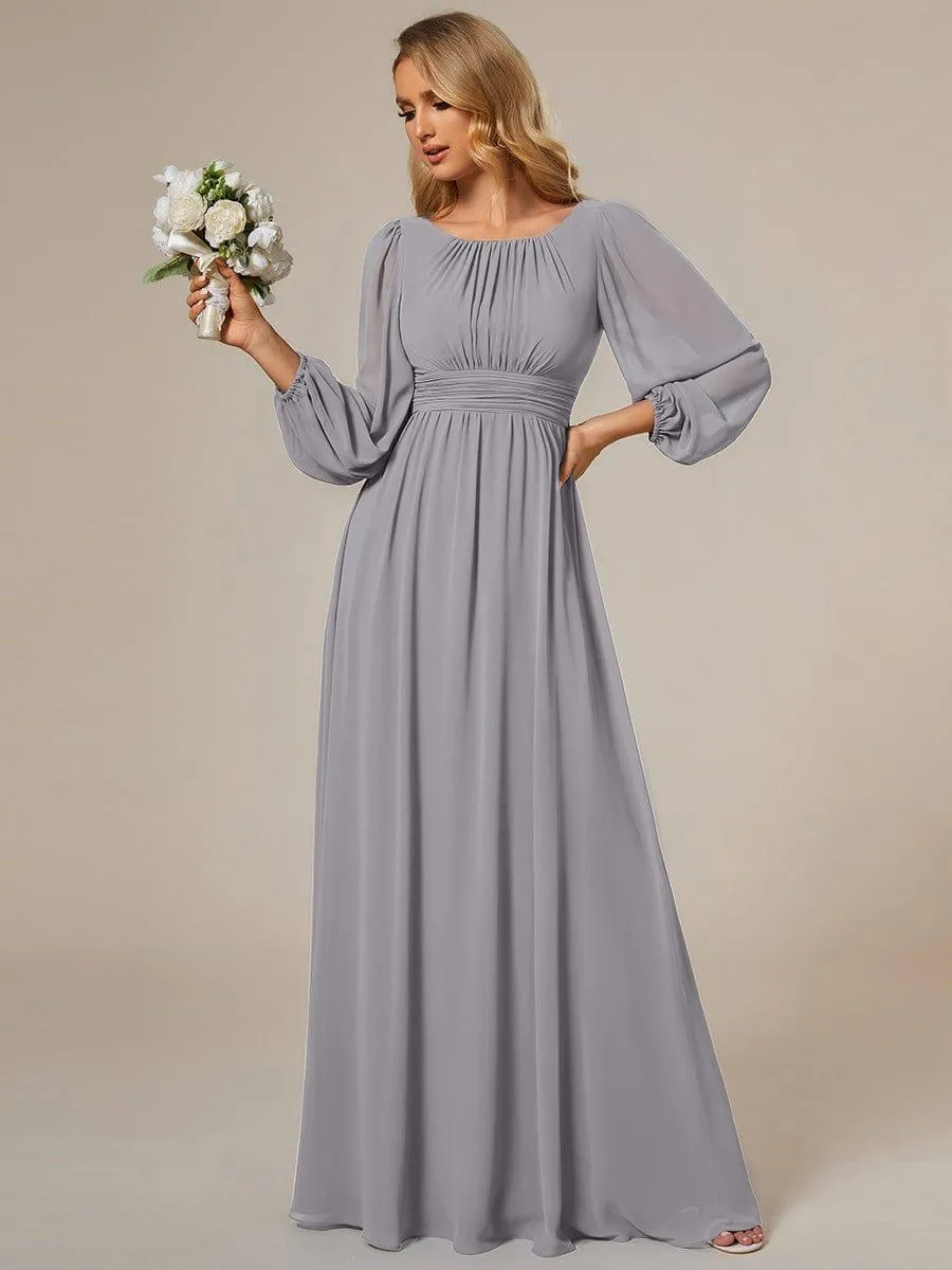 Taille personnalisée Robe demoiselle d'honneur en mousseline à taille haute Manches bouffantes