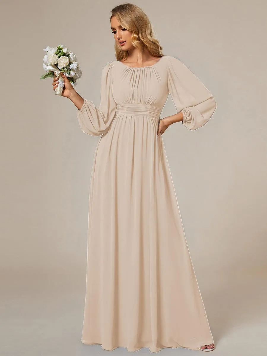 Taille personnalisée Robe demoiselle d'honneur en mousseline à taille haute Manches bouffantes