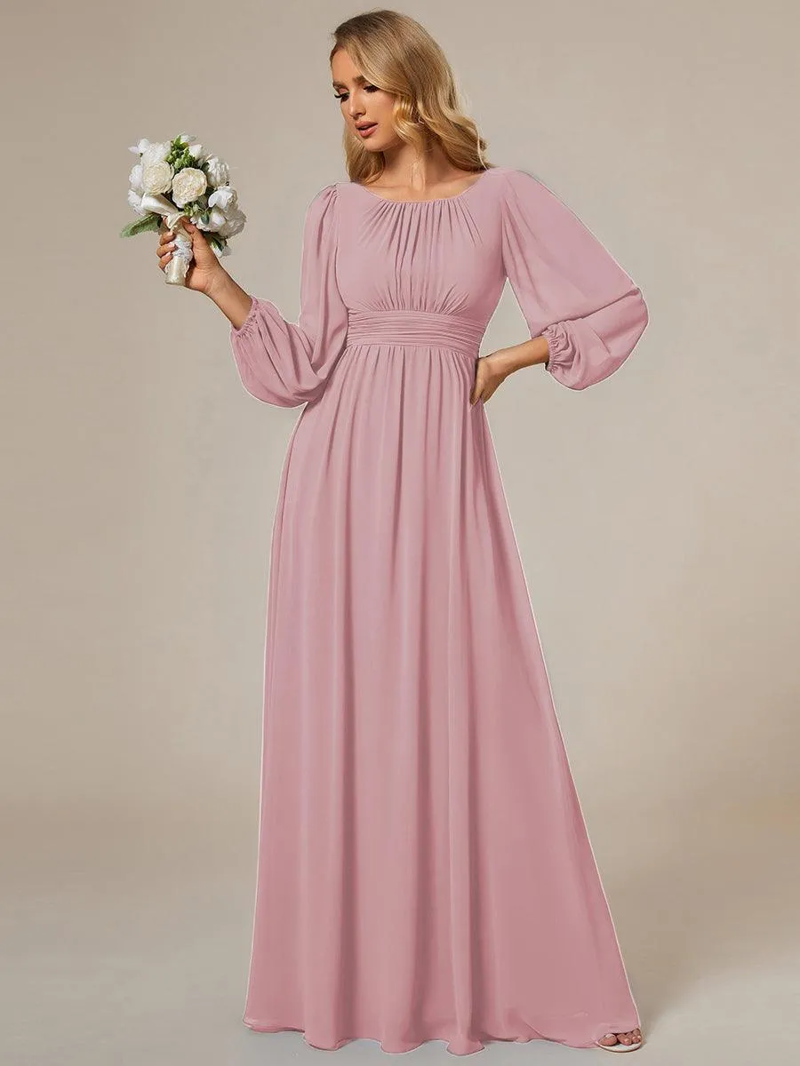 Taille personnalisée Robe demoiselle d'honneur en mousseline à taille haute Manches bouffantes