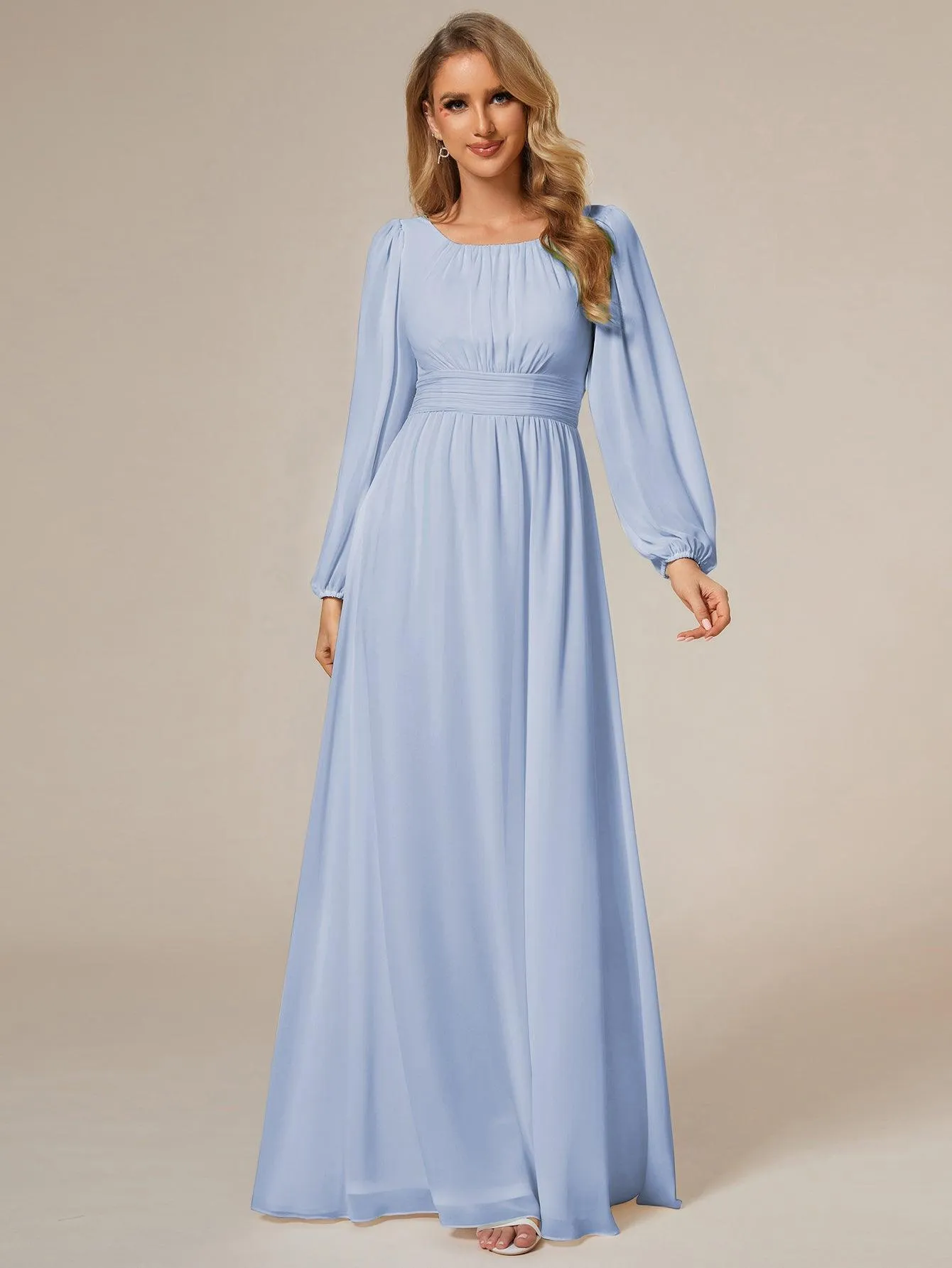 Taille personnalisée Robe demoiselle d'honneur en mousseline à taille haute Manches bouffantes