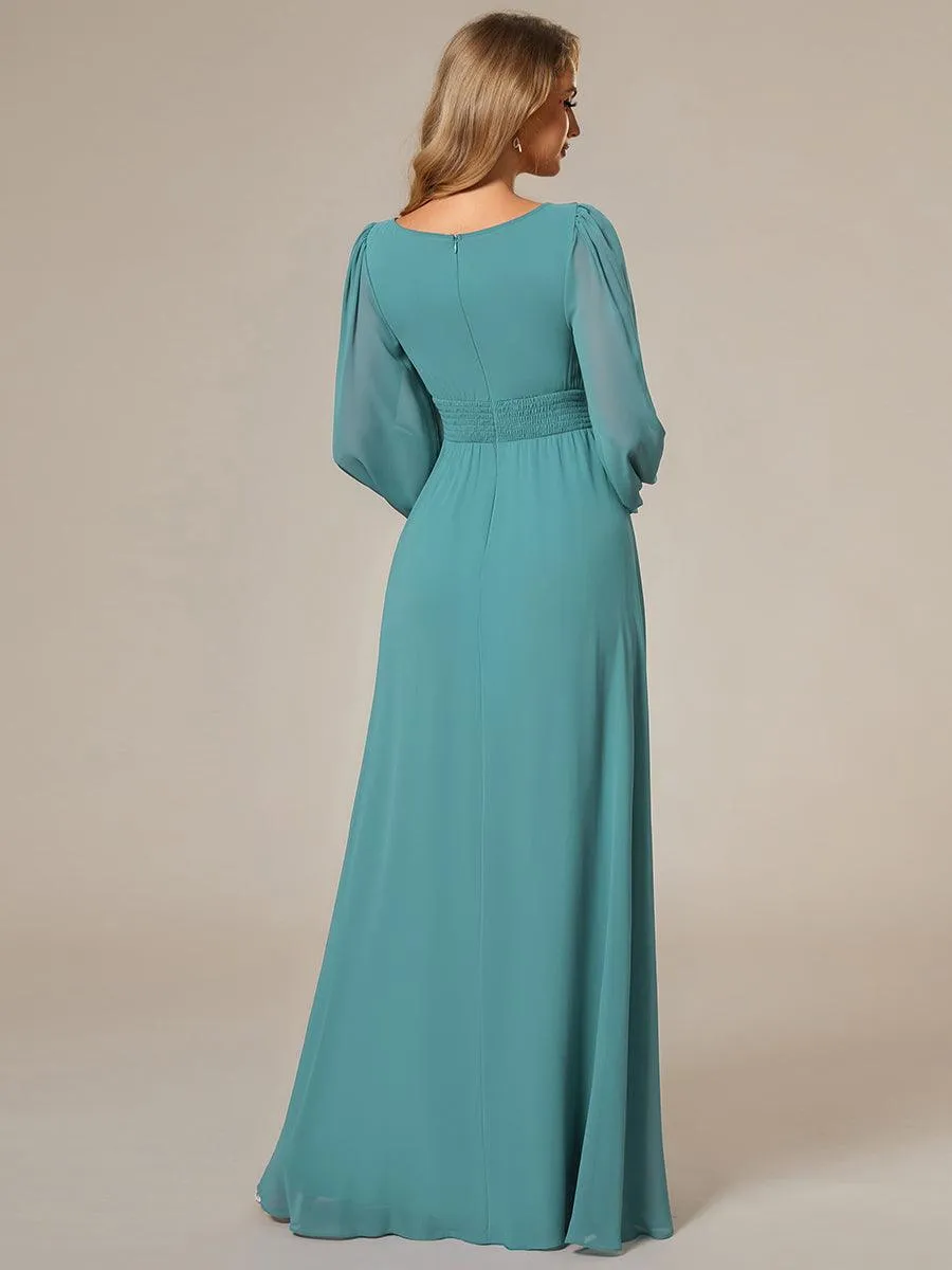 Taille personnalisée Robe demoiselle d'honneur en mousseline à taille haute Manches bouffantes