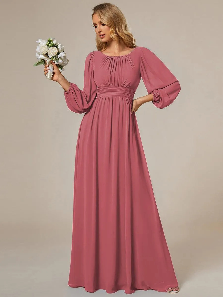 Taille personnalisée Robe demoiselle d'honneur en mousseline à taille haute Manches bouffantes