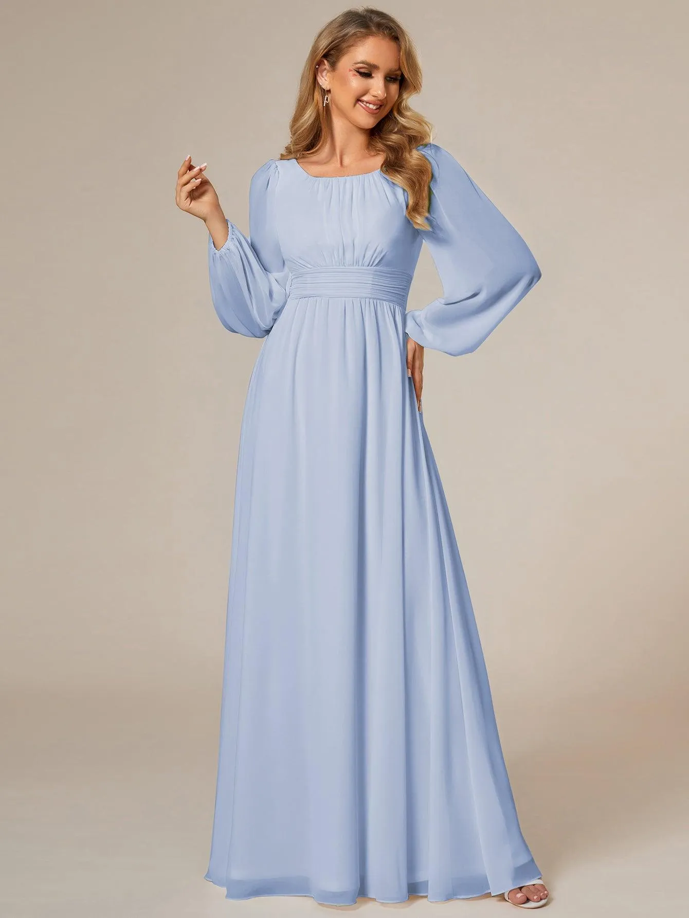 Taille personnalisée Robe demoiselle d'honneur en mousseline à taille haute Manches bouffantes