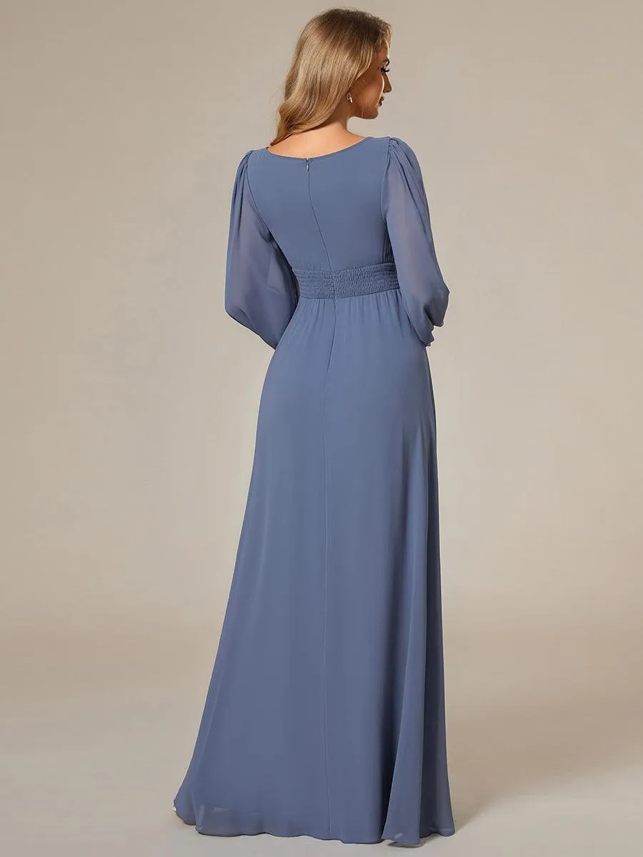 Taille personnalisée Robe demoiselle d'honneur en mousseline à taille haute Manches bouffantes
