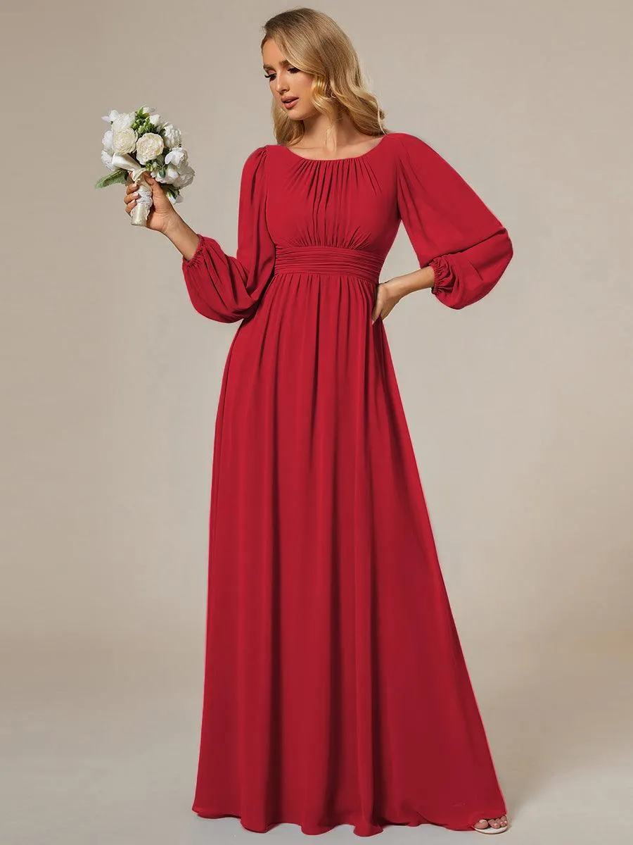 Taille personnalisée Robe demoiselle d'honneur en mousseline à taille haute Manches bouffantes