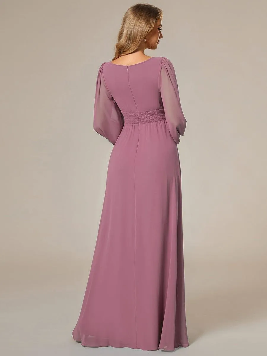 Taille personnalisée Robe demoiselle d'honneur en mousseline à taille haute Manches bouffantes
