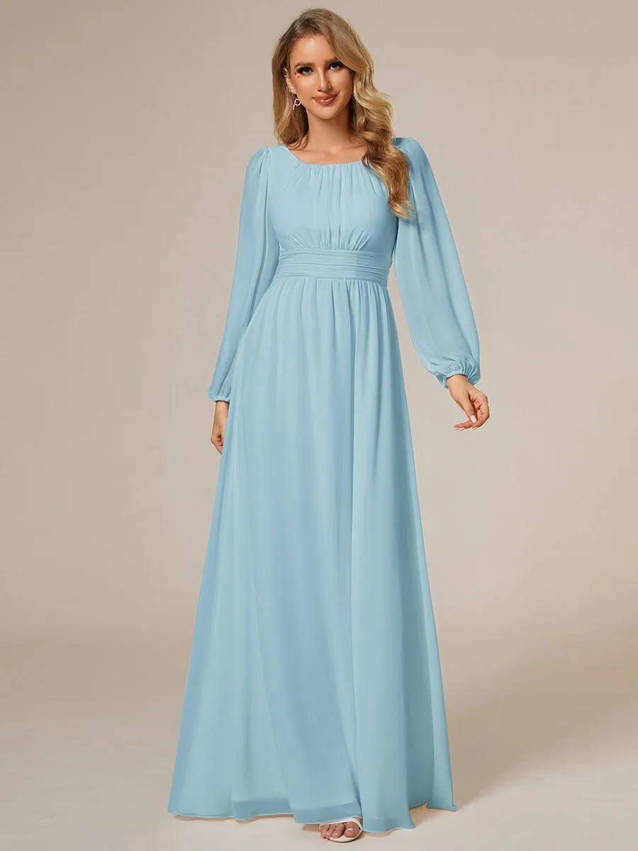 Taille personnalisée Robe demoiselle d'honneur en mousseline à taille haute Manches bouffantes
