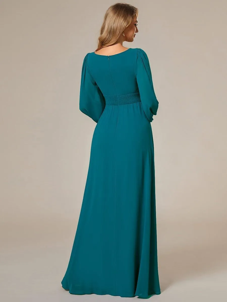 Taille personnalisée Robe demoiselle d'honneur en mousseline à taille haute Manches bouffantes