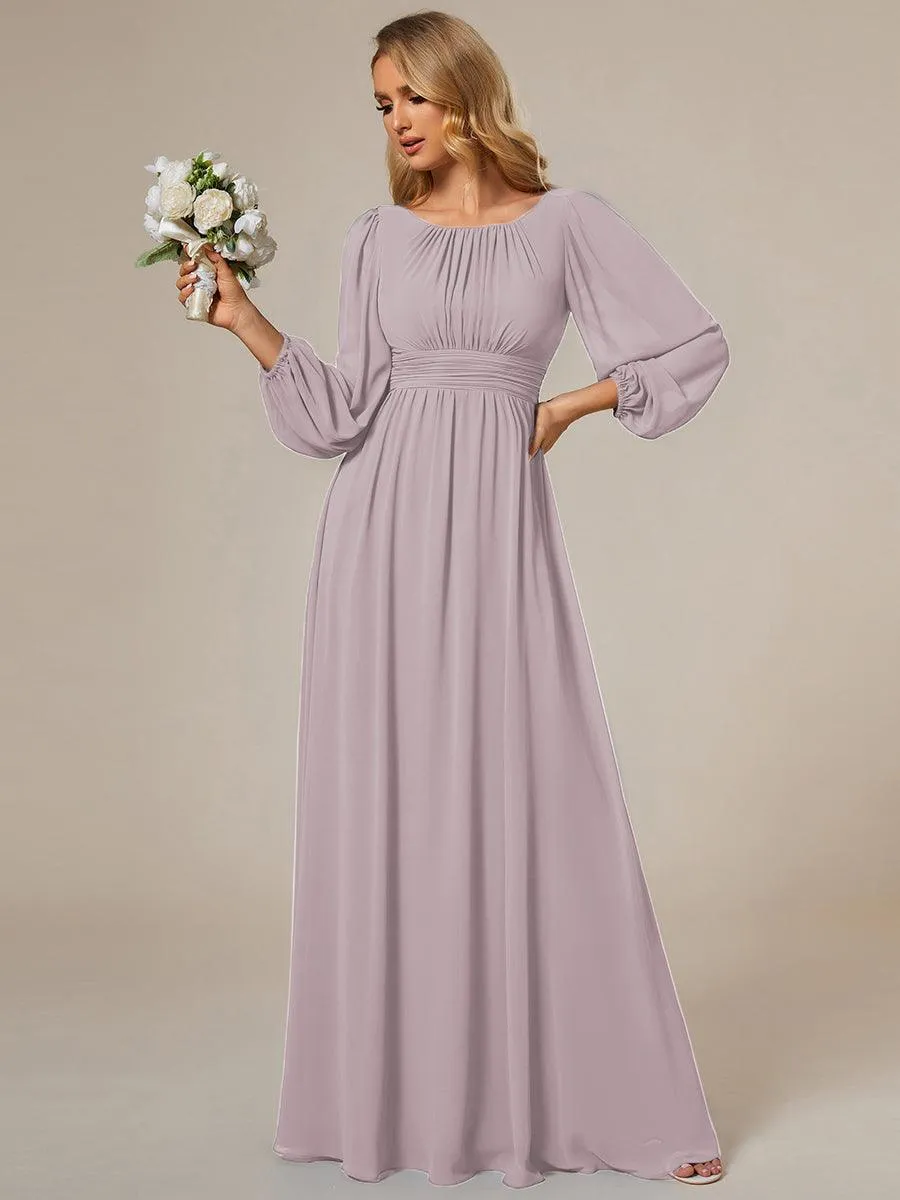 Taille personnalisée Robe demoiselle d'honneur en mousseline à taille haute Manches bouffantes