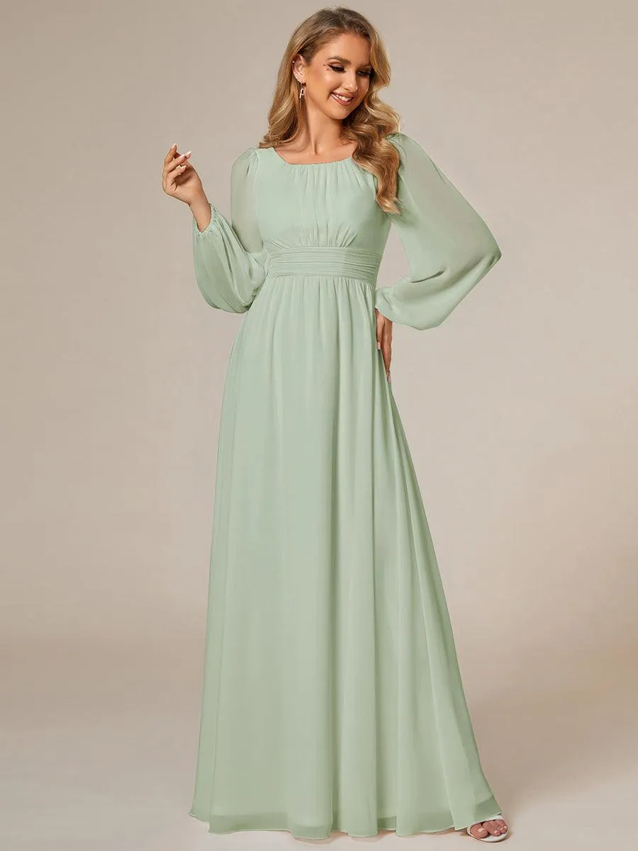 Taille personnalisée Robe demoiselle d'honneur en mousseline à taille haute Manches bouffantes