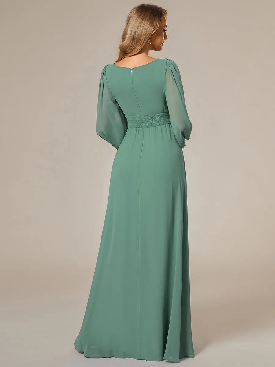 Taille personnalisée Robe demoiselle d'honneur en mousseline à taille haute Manches bouffantes