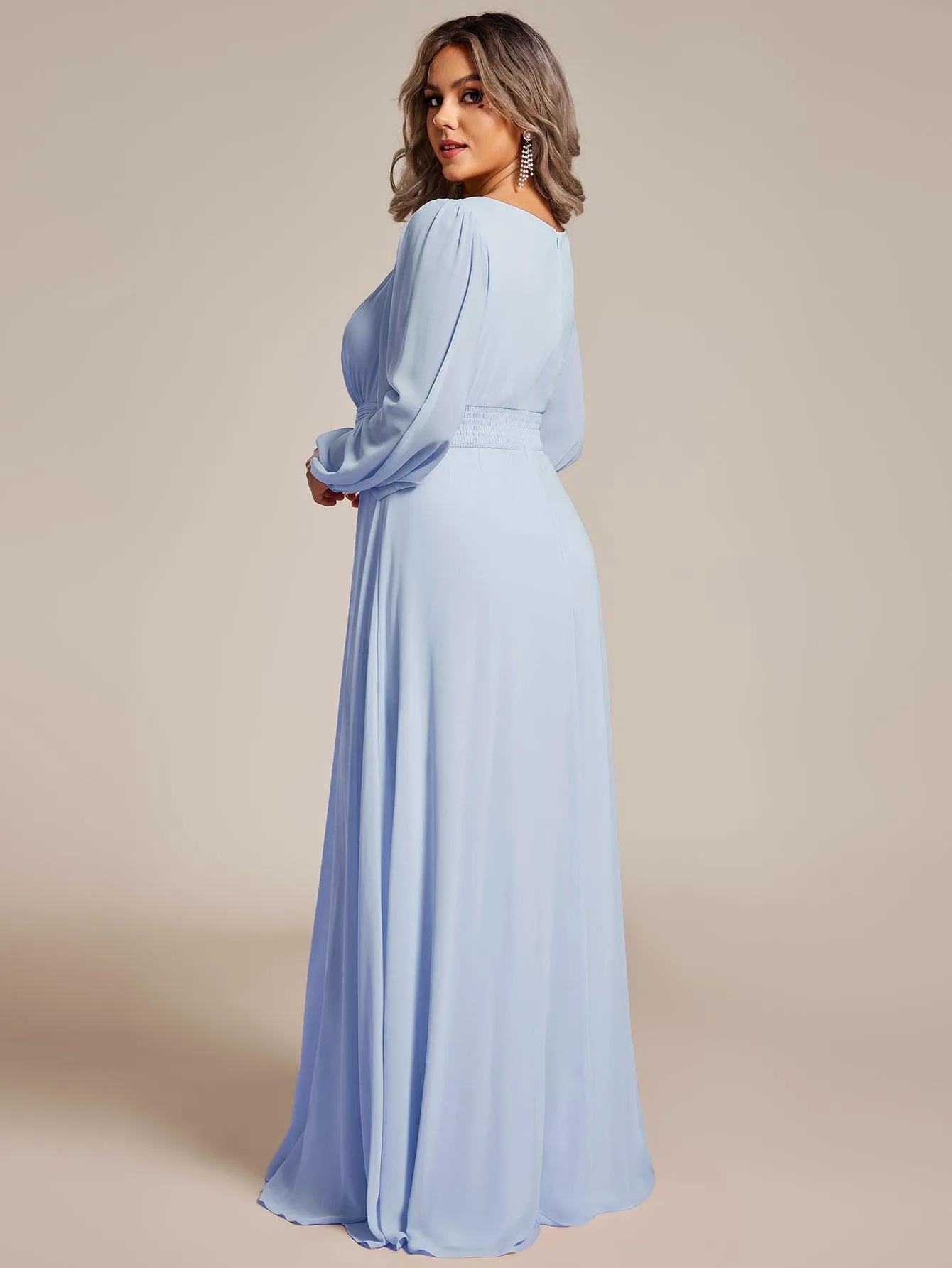 Taille personnalisée Robe demoiselle d'honneur en mousseline à taille haute Manches bouffantes