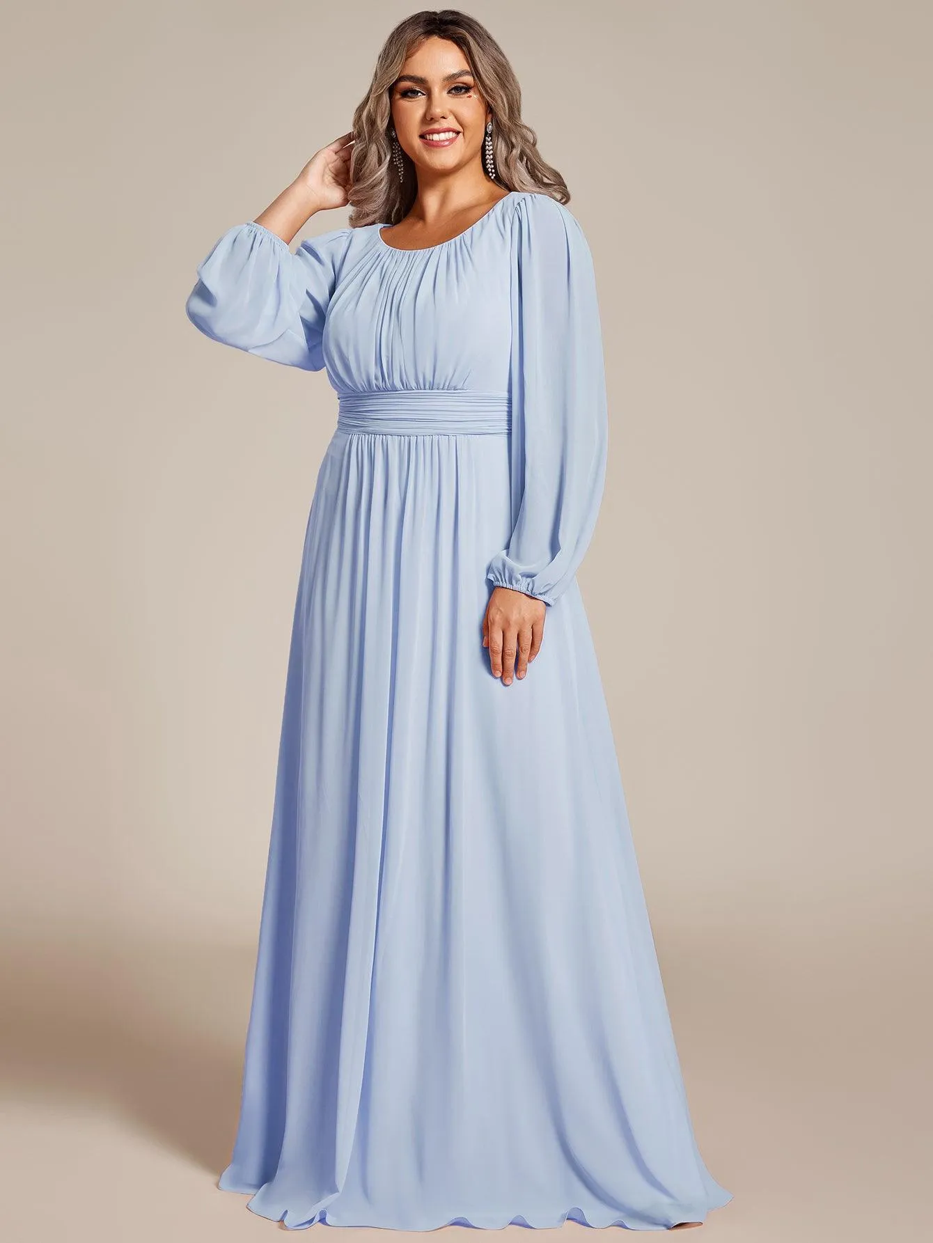 Taille personnalisée Robe demoiselle d'honneur en mousseline à taille haute Manches bouffantes