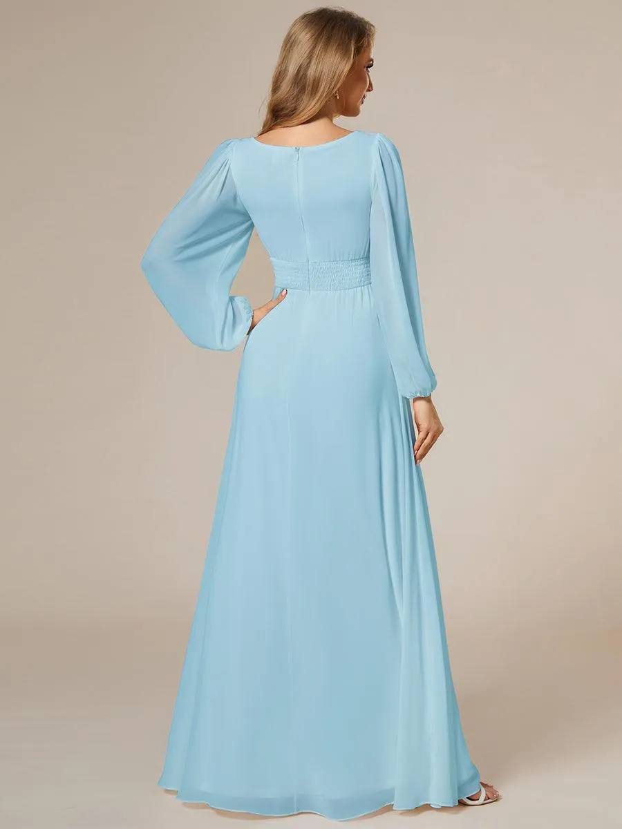 Taille personnalisée Robe demoiselle d'honneur en mousseline à taille haute Manches bouffantes