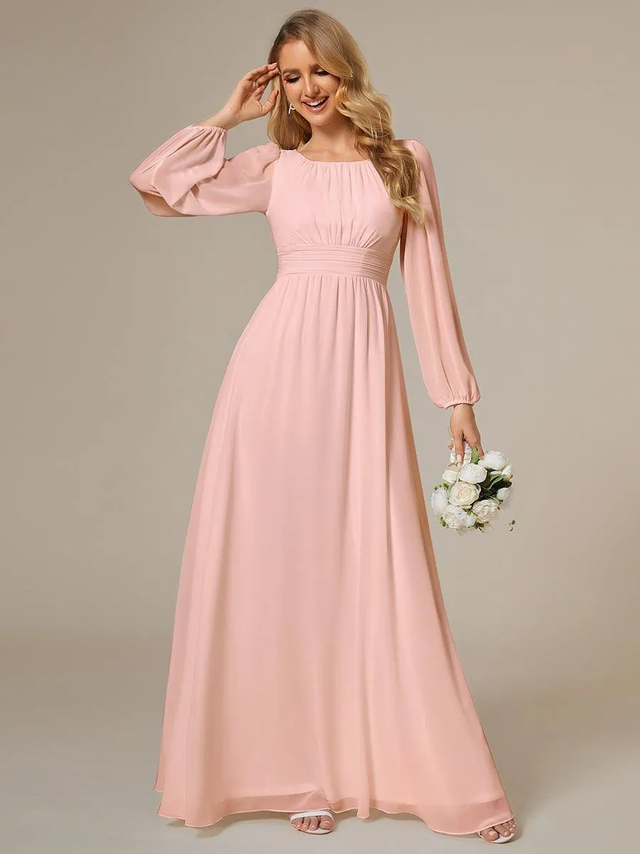 Taille personnalisée Robe demoiselle d'honneur en mousseline à taille haute Manches bouffantes