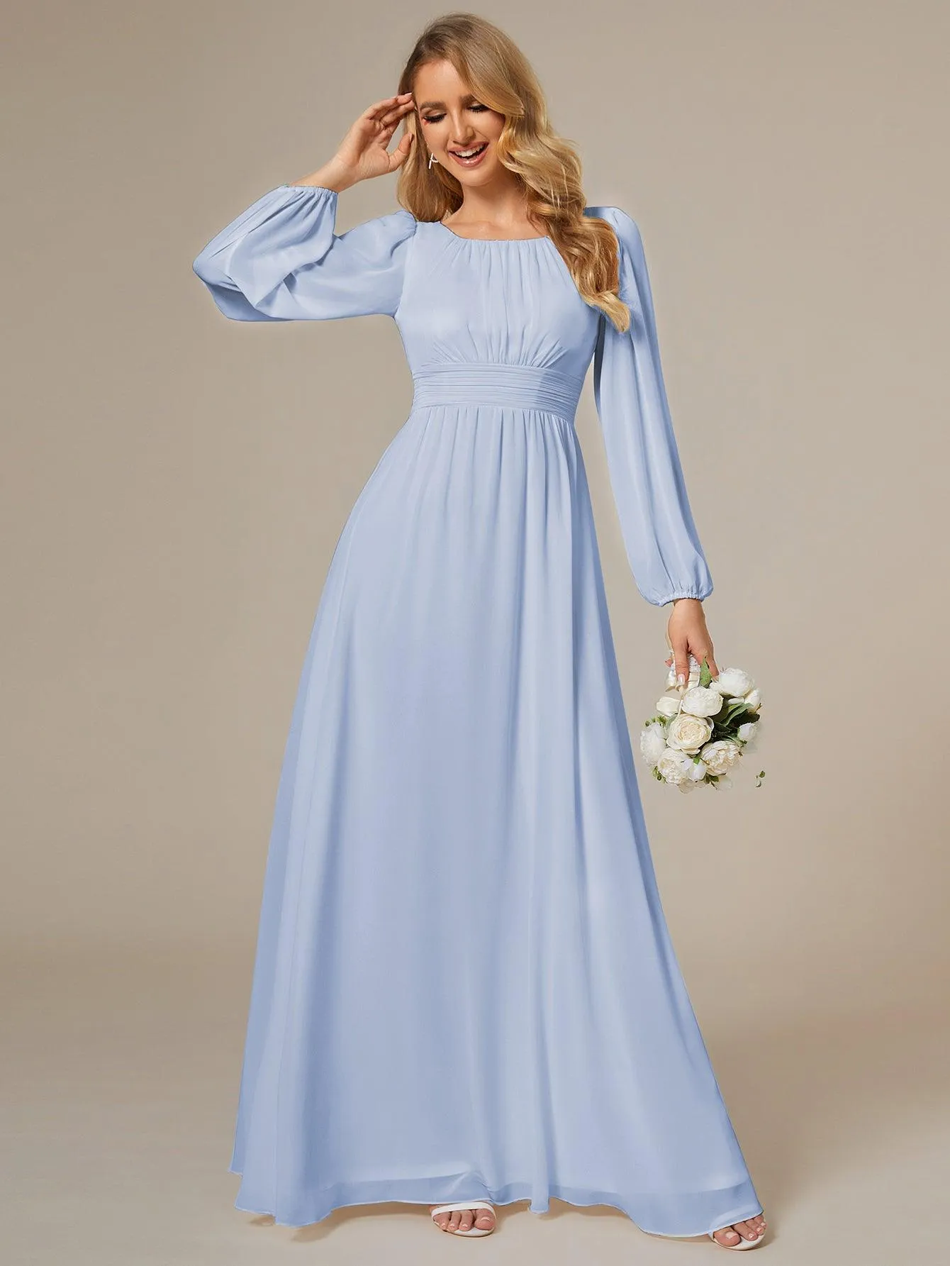 Taille personnalisée Robe demoiselle d'honneur en mousseline à taille haute Manches bouffantes