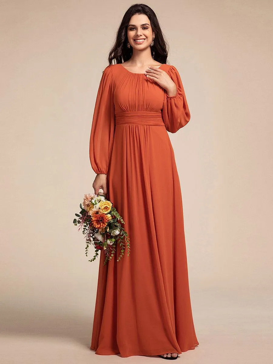 Taille personnalisée Robe demoiselle d'honneur en mousseline à taille haute Manches bouffantes