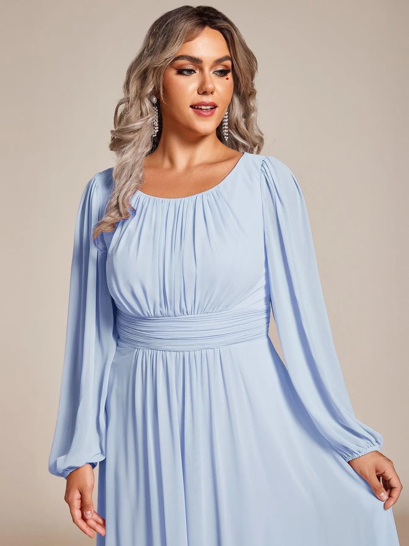 Taille personnalisée Robe demoiselle d'honneur en mousseline à taille haute Manches bouffantes