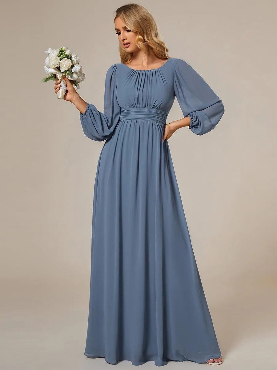 Taille personnalisée Robe demoiselle d'honneur en mousseline à taille haute Manches bouffantes