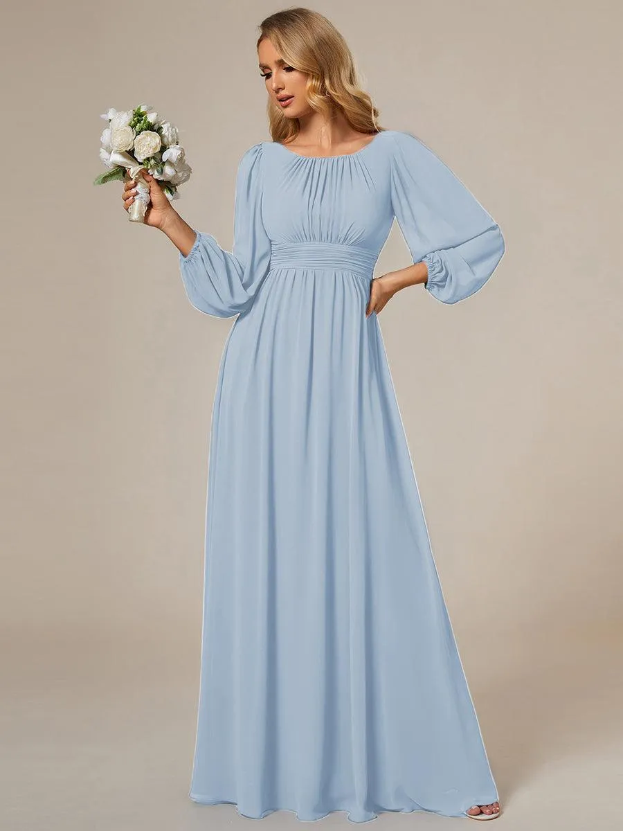 Taille personnalisée Robe demoiselle d'honneur en mousseline à taille haute Manches bouffantes