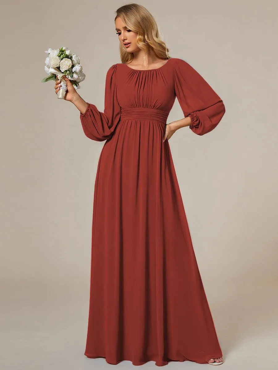 Taille personnalisée Robe demoiselle d'honneur en mousseline à taille haute Manches bouffantes