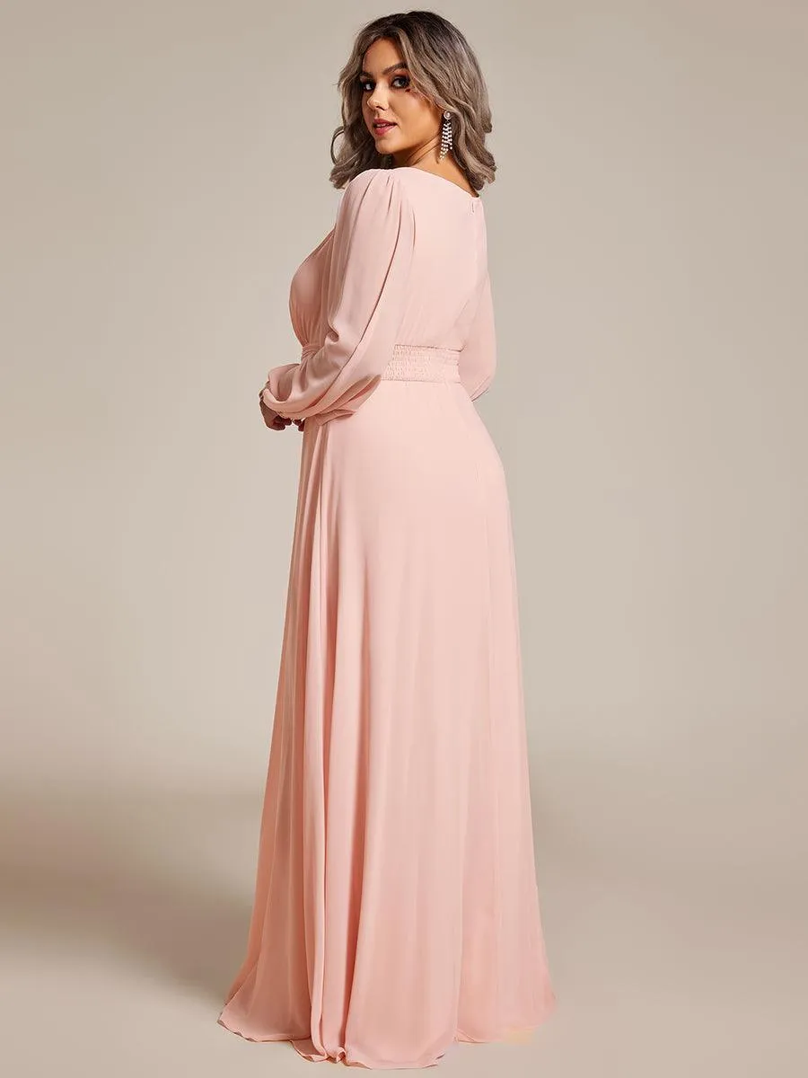 Taille personnalisée Robe demoiselle d'honneur en mousseline à taille haute Manches bouffantes