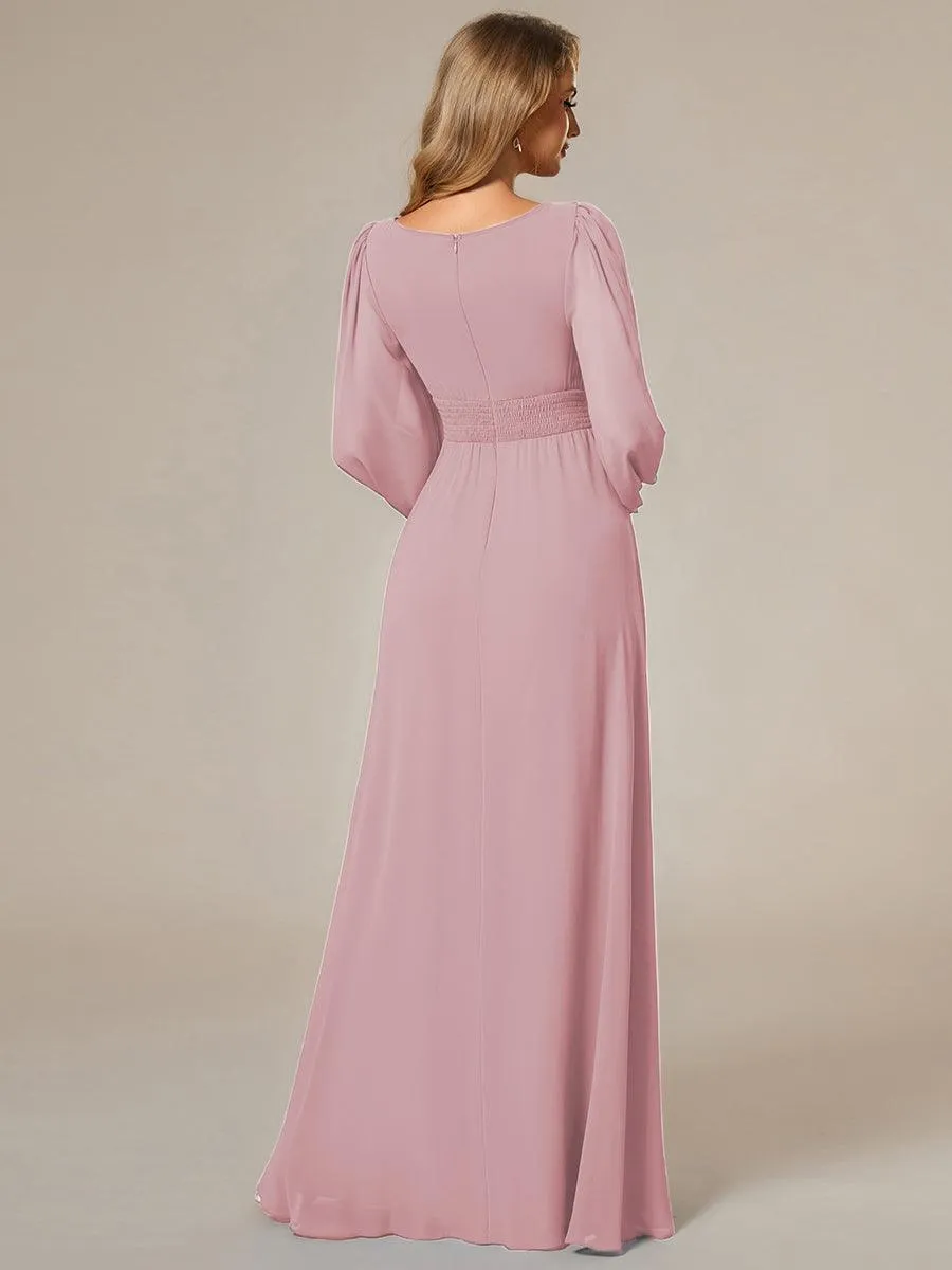 Taille personnalisée Robe demoiselle d'honneur en mousseline à taille haute Manches bouffantes
