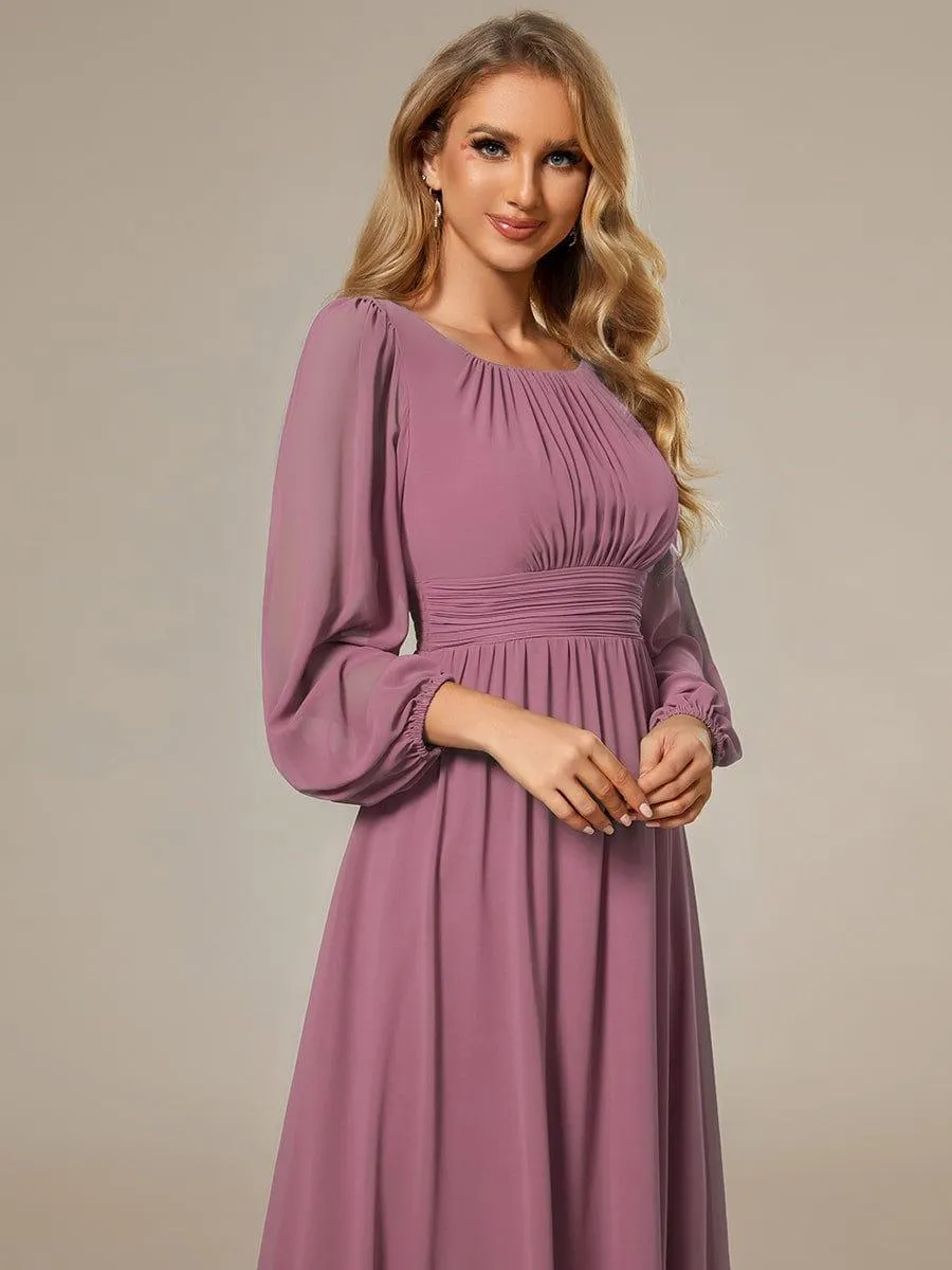 Taille personnalisée Robe demoiselle d'honneur en mousseline à taille haute Manches bouffantes