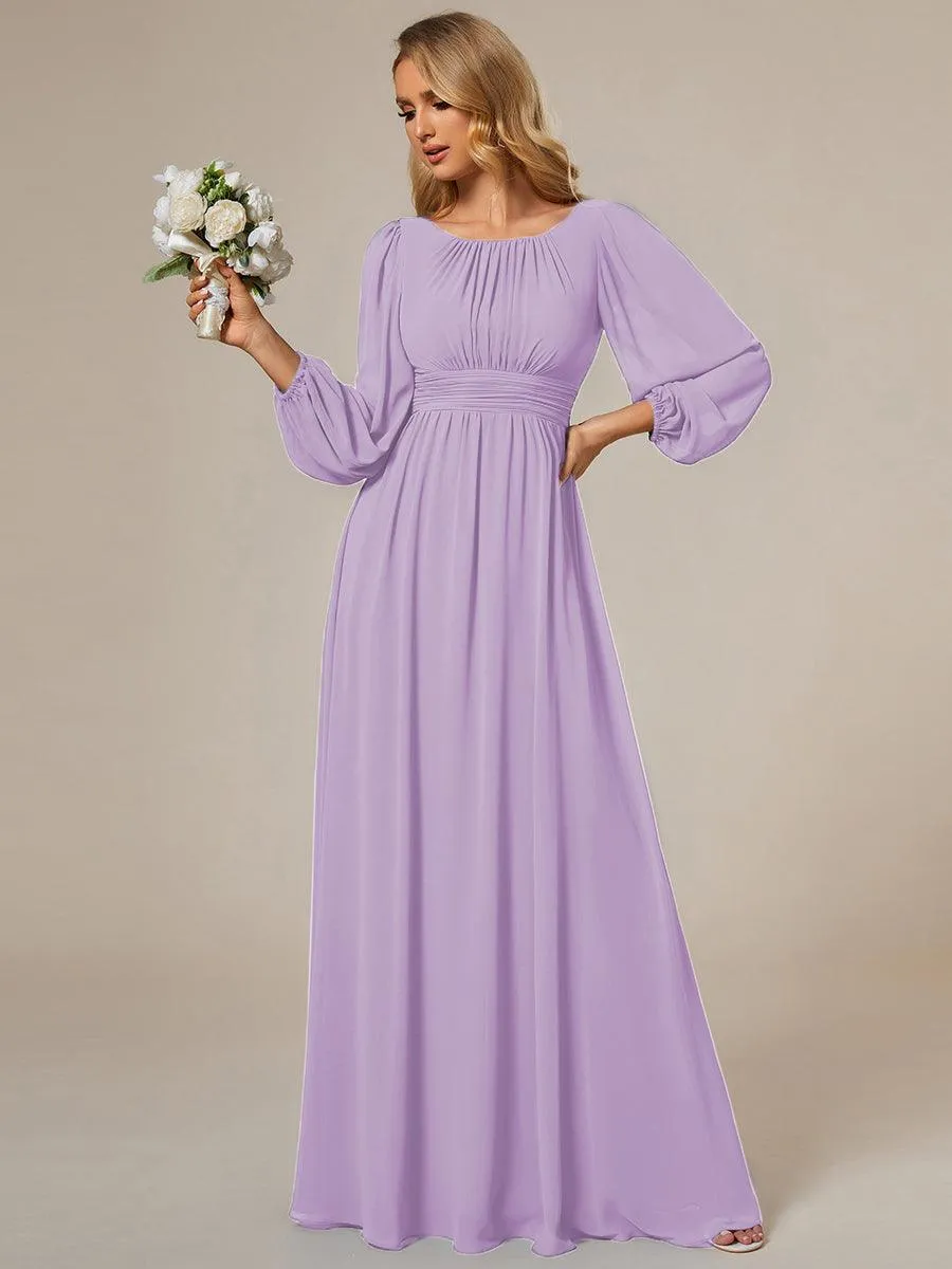 Taille personnalisée Robe demoiselle d'honneur en mousseline à taille haute Manches bouffantes