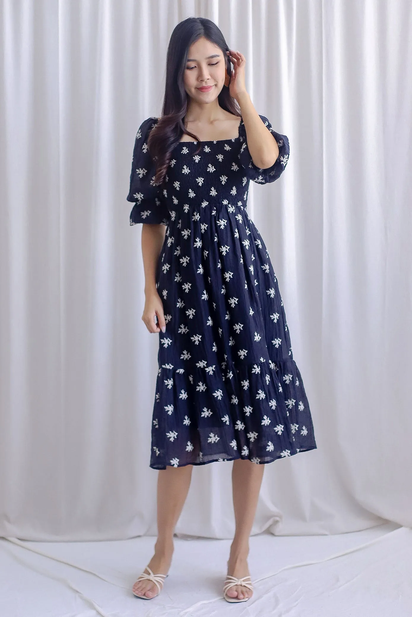 TDC Basha Tiered Puffy Sleeve Maxi Dress In Black Embro
