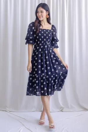 TDC Basha Tiered Puffy Sleeve Maxi Dress In Black Embro